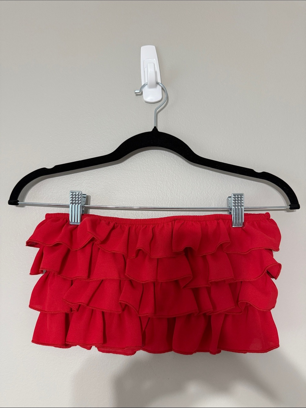 Red Tiered Ruffle Mini Crop top